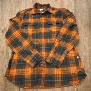 The North Face Men Med. Plaid Flannel Shirt Button Down Long Sleeve Orange Green